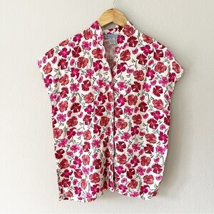 Anna Ocean Vintage Y2K Silk Floral Watercolors Button Down Blouse Size M